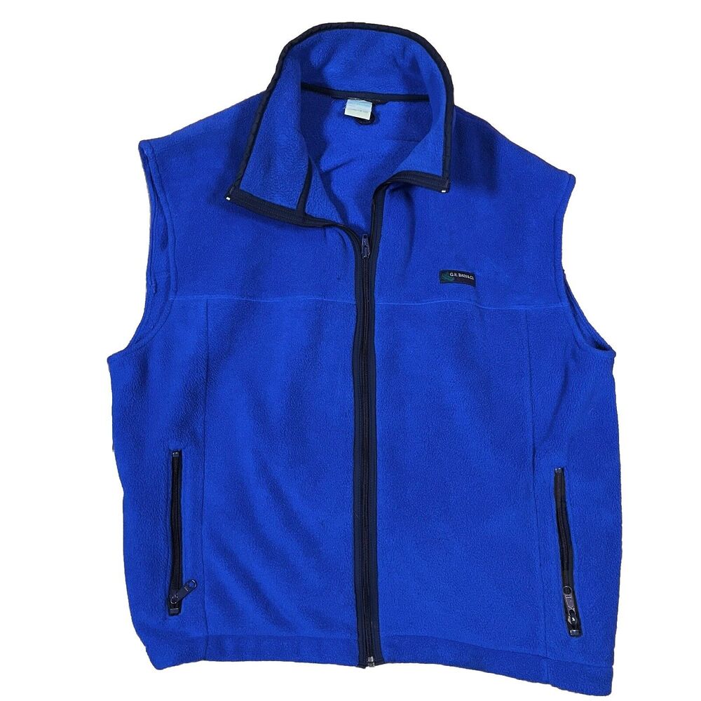 Vintage G.H. Bass Full Zip Fleece Vest Mens Size XL Blue Pockets Made In USA EUC